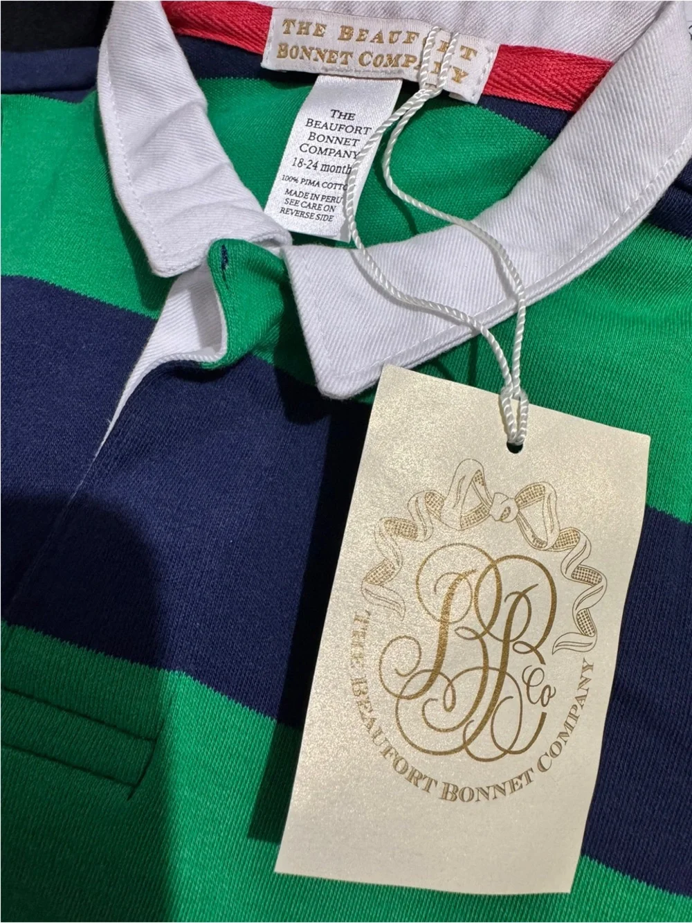Beaufort Bonnet Sir Proper’s Rugby Romper Green Blue Stripes 18M NWT